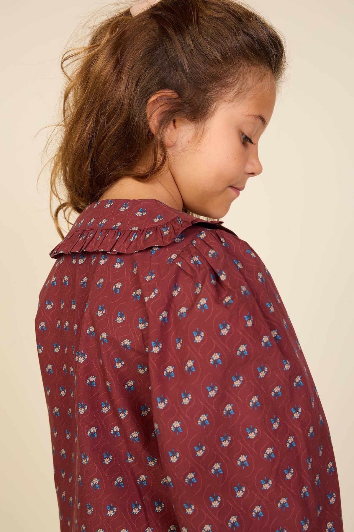 Frill Collar Poplin Blouse - Tween - Bordeaux Flowerprint | 101454 Julia