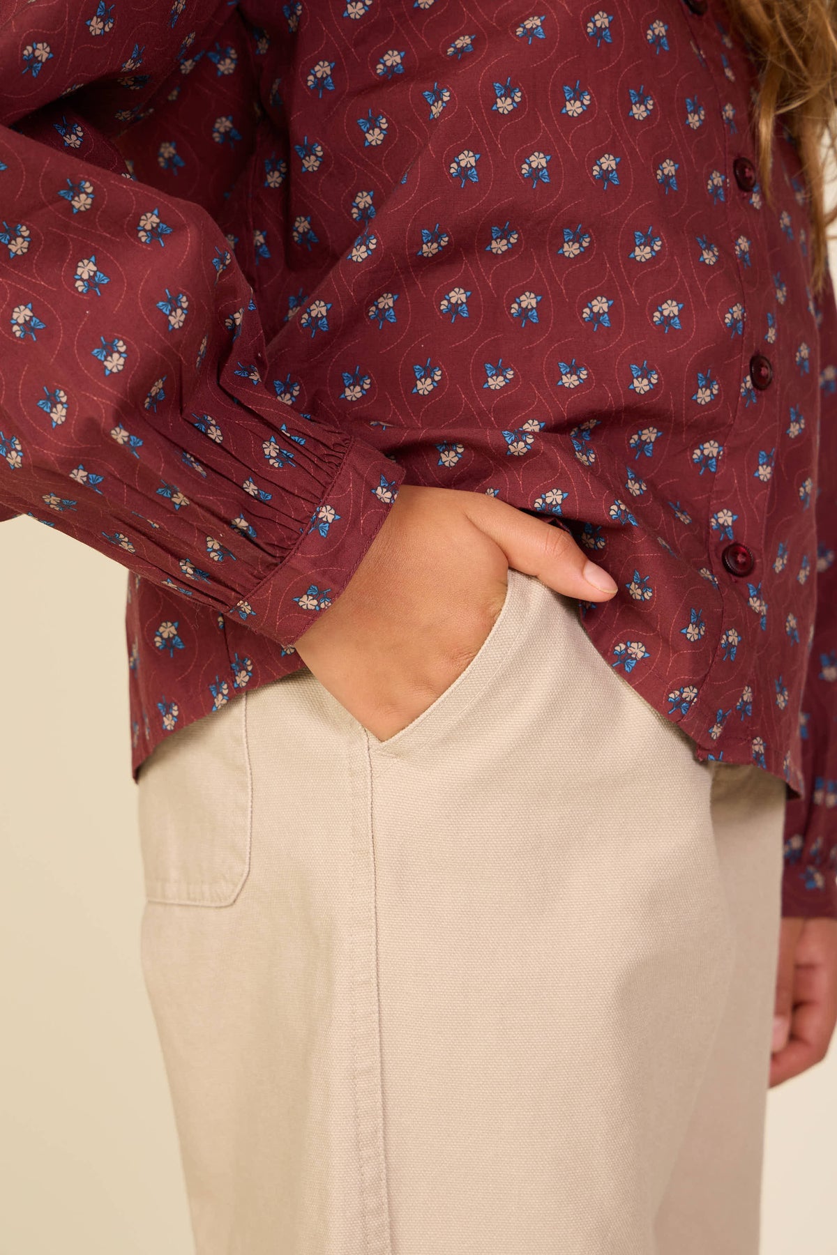 Frill Collar Poplin Blouse - Tween - Bordeaux Flowerprint | 101454 Julia