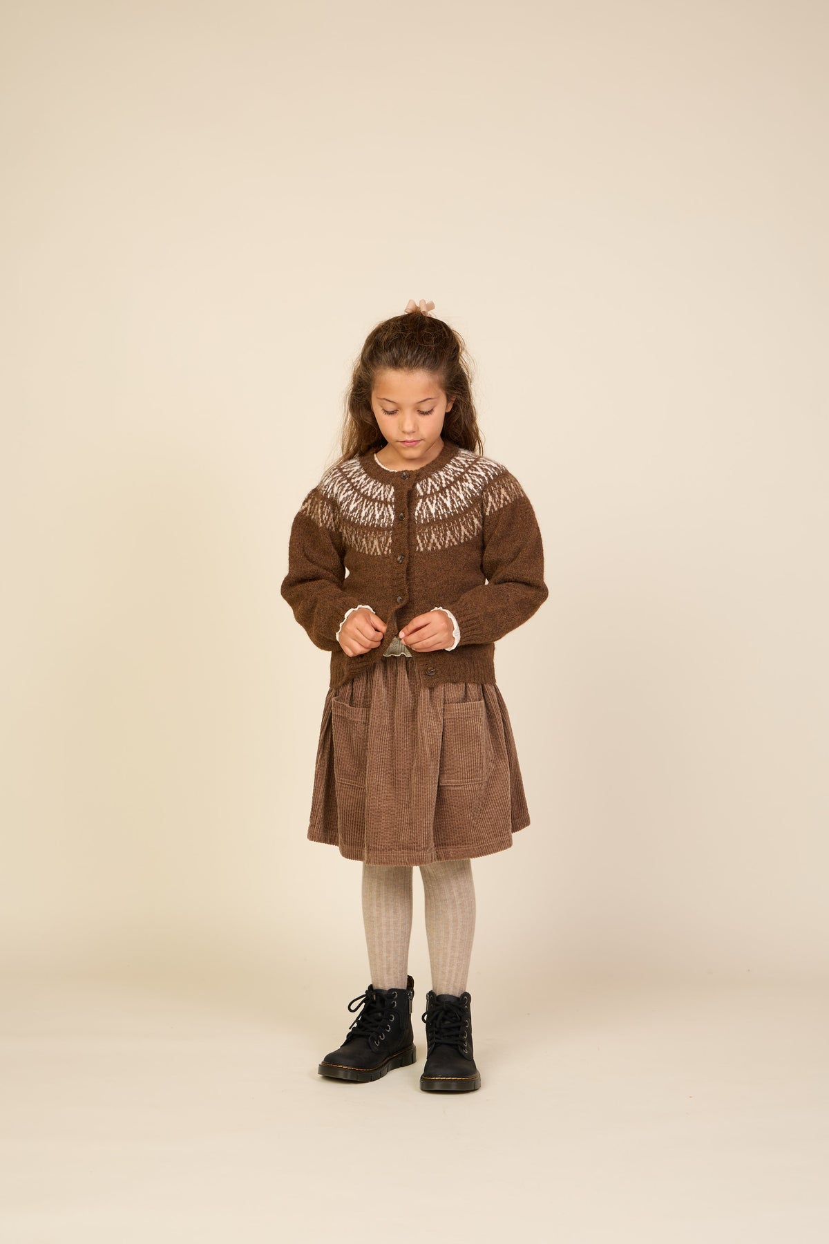 Jacquard Knit Cardigan - Tween - Brown | 101524 Daniella