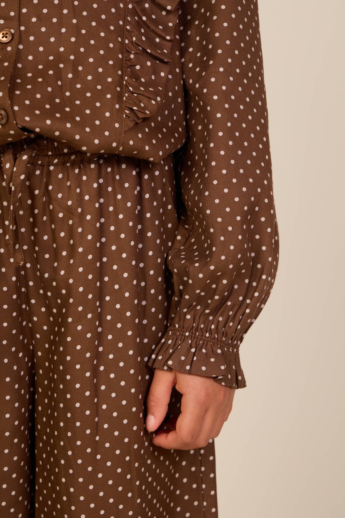 Dotted Viscose Frill Blouse - Tween - Brown/Offwhite | 101662 Feline