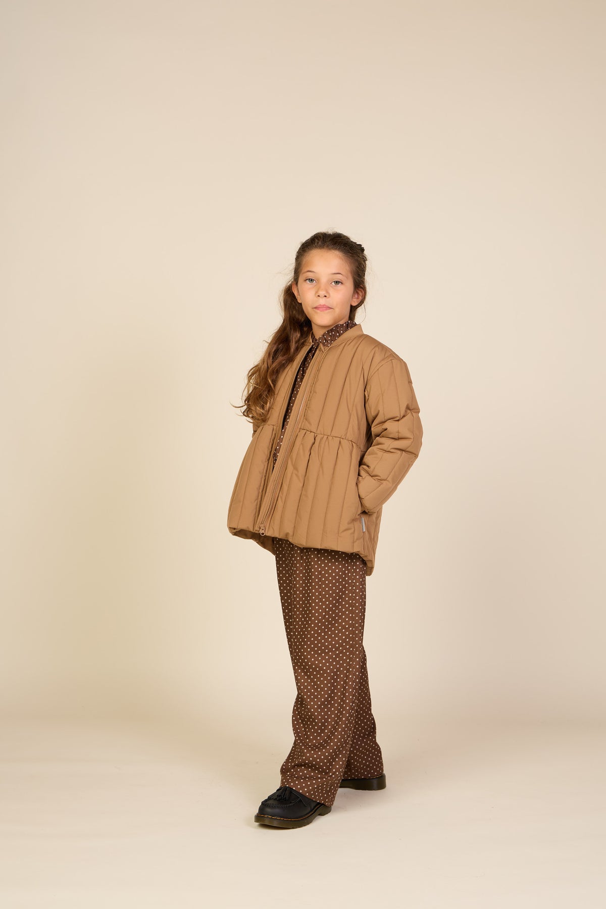 Dotted Wide-Leg Viscose Trousers - Tween - Brown/Offwhite | 101660 Feline