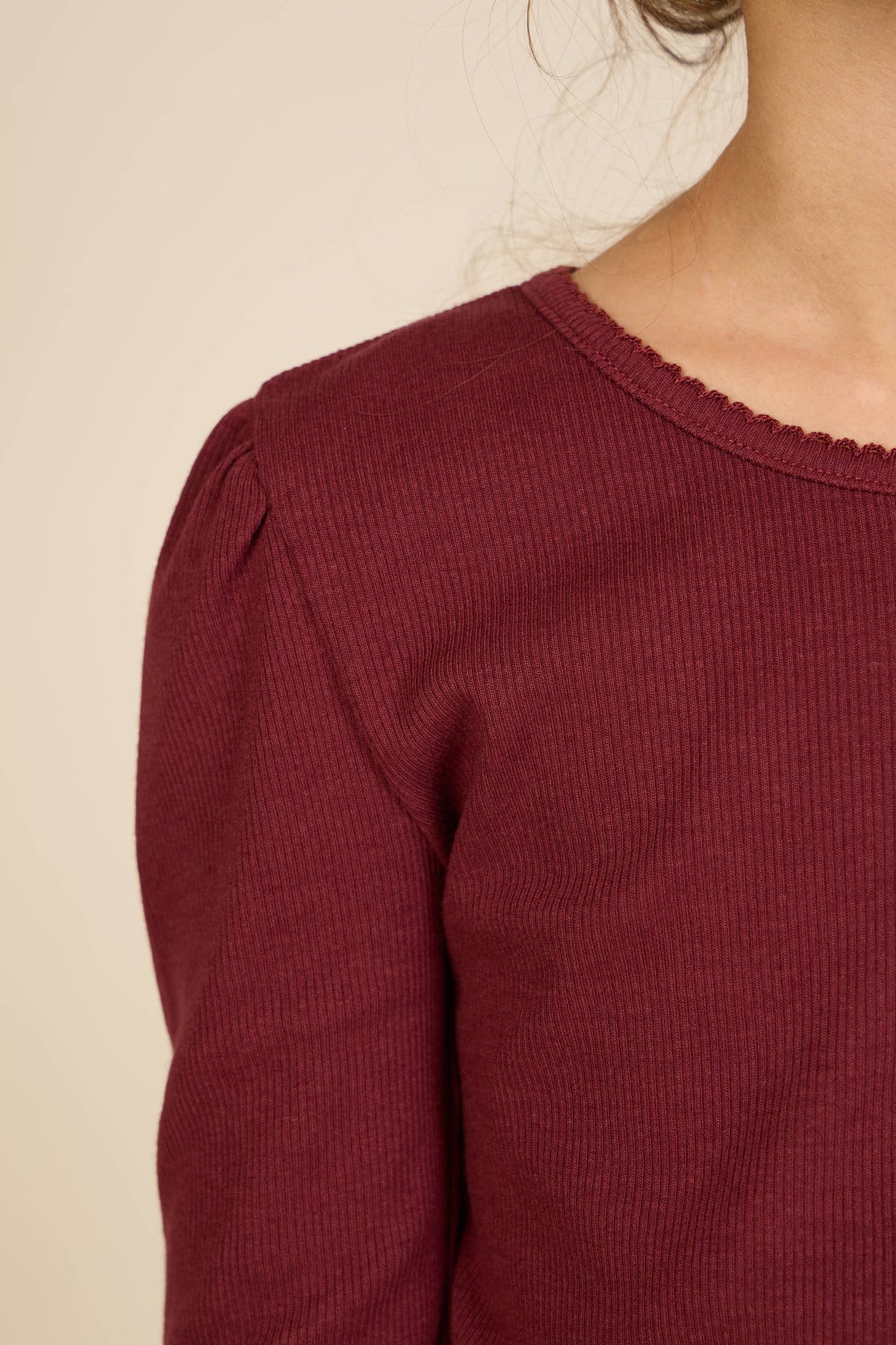 Ribbed Modal-Blend Long-Sleeve T-Shirt - Kids - Bordeaux | 101561 Lottie