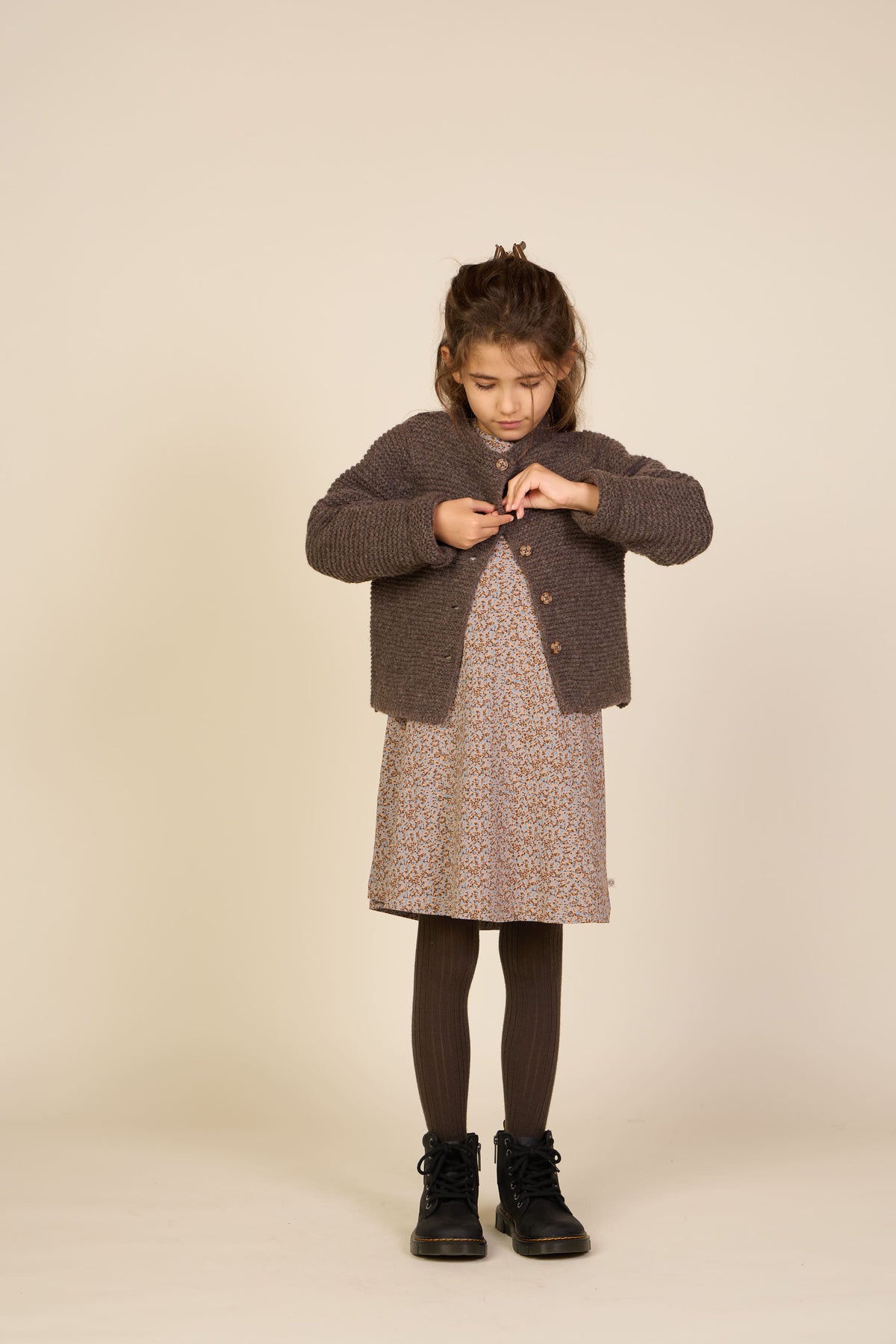 Wool Knit Cardigan - Tween - Chocolate Melange | 100877 Maya