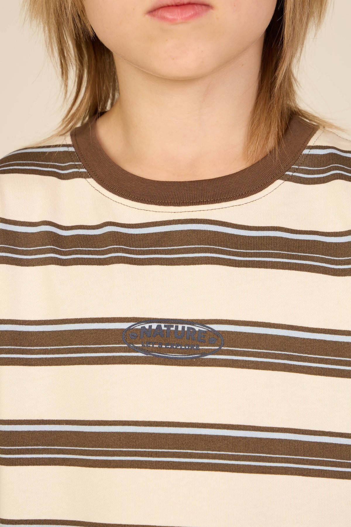 Striped Long-Sleeve T-Shirt - Tween - Offwhite/Brown | 101702 Hugo