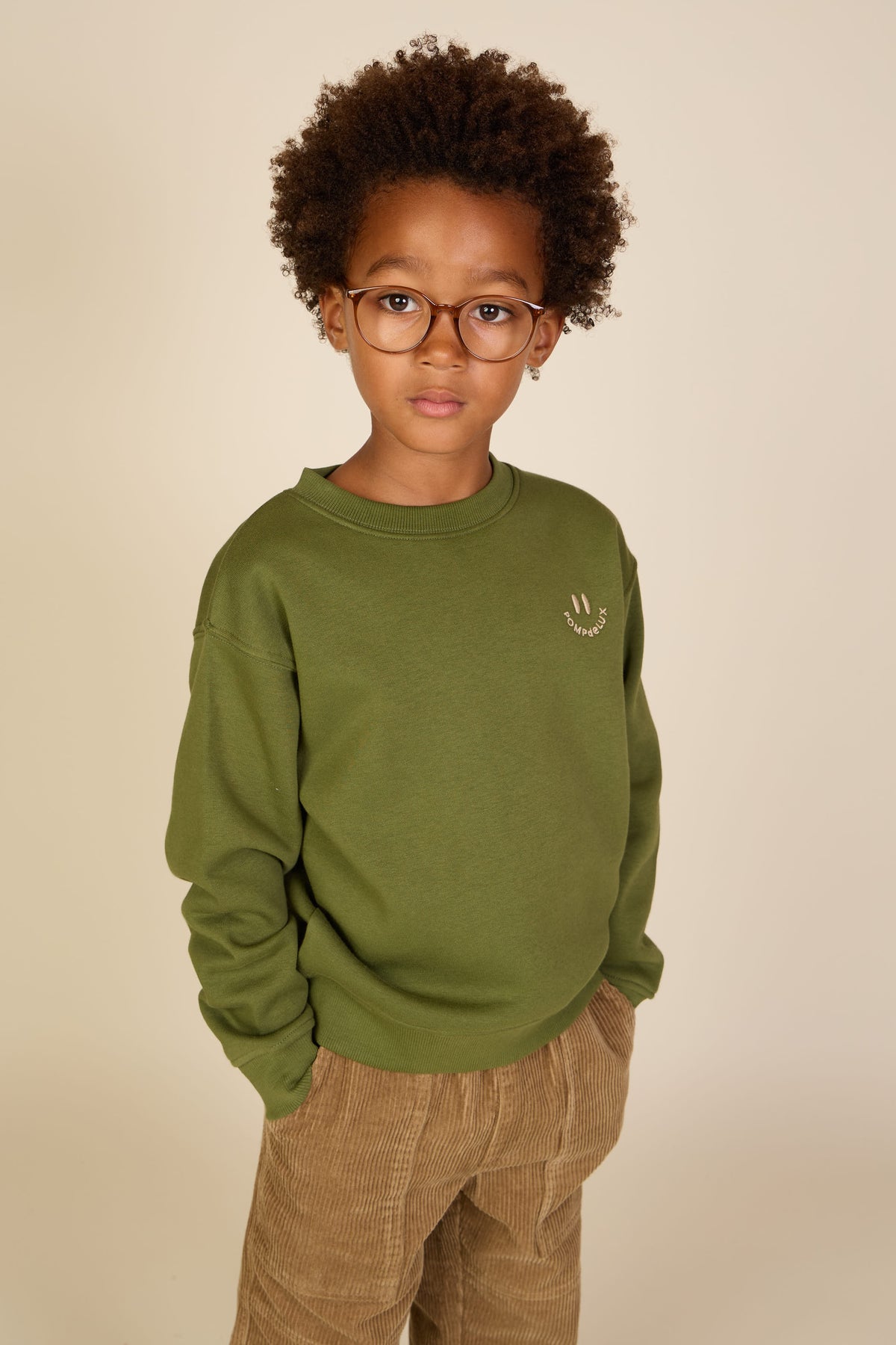 Smiley Crew Neck Sweatshirt - Tween - Moss Green | 101576 Andrew