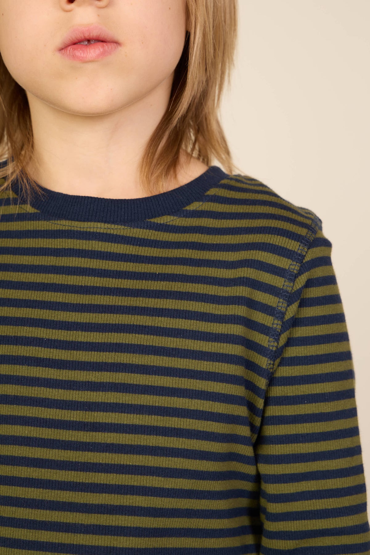 Ribbed Long-Sleeve T-Shirt - Tween - Moss Green/Navy Stripe | 101602 Conrad