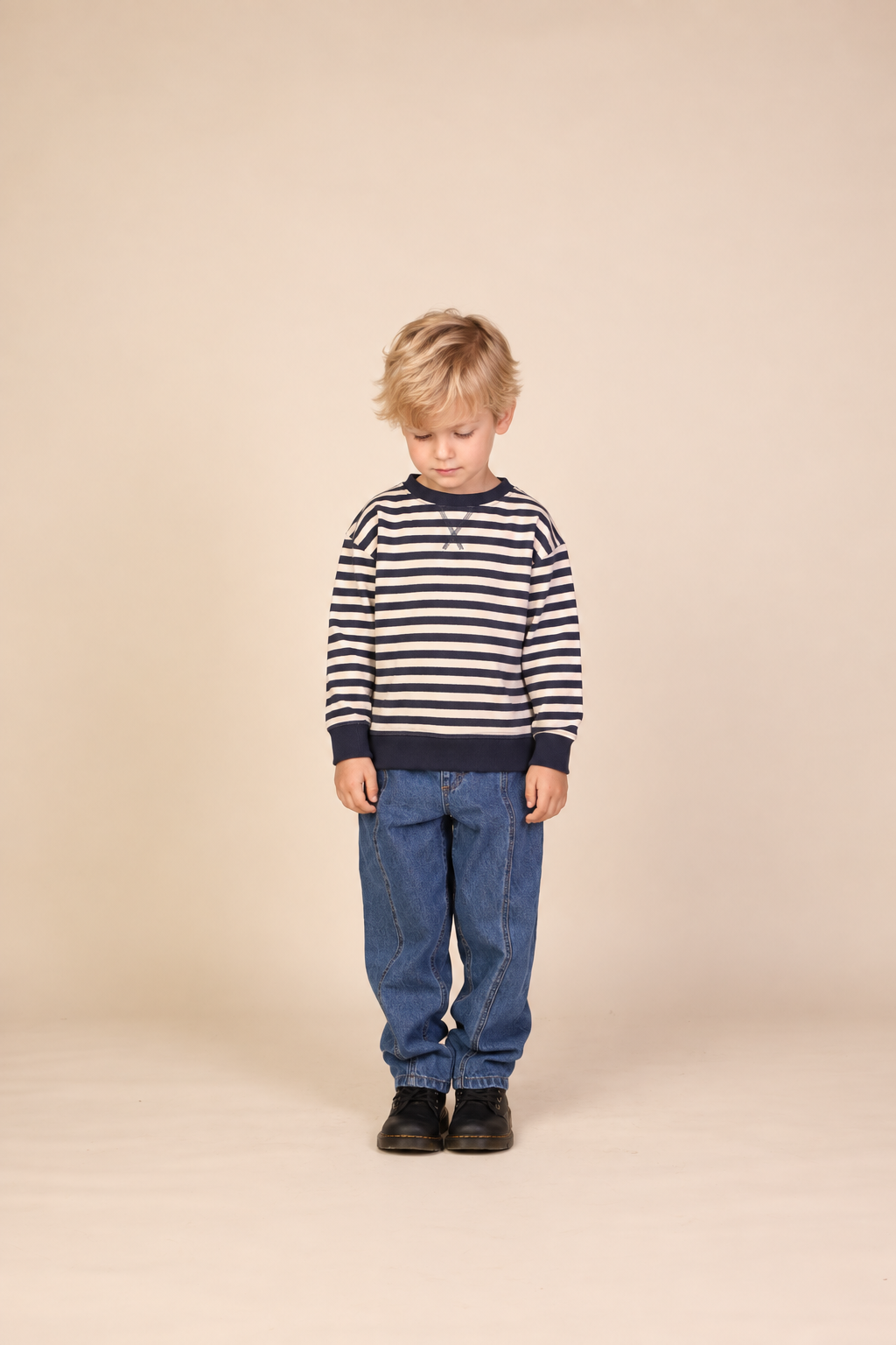 Striped Crewneck Sweatshirt - Kids - Navy Stripe | 101344 Cole