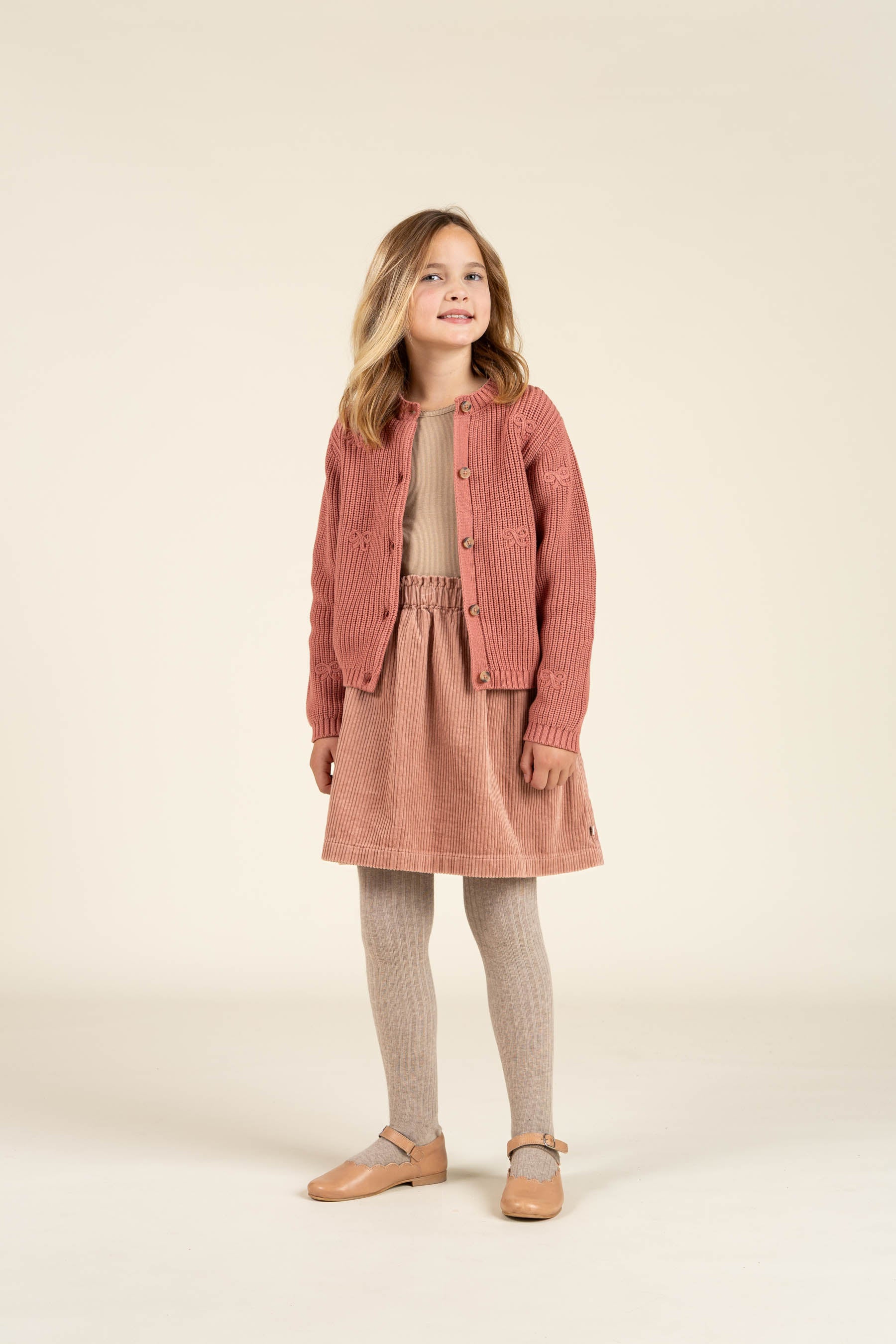 Cotton Knit Cardigan with Bows - Tween - Old Rose | 100793 Freya