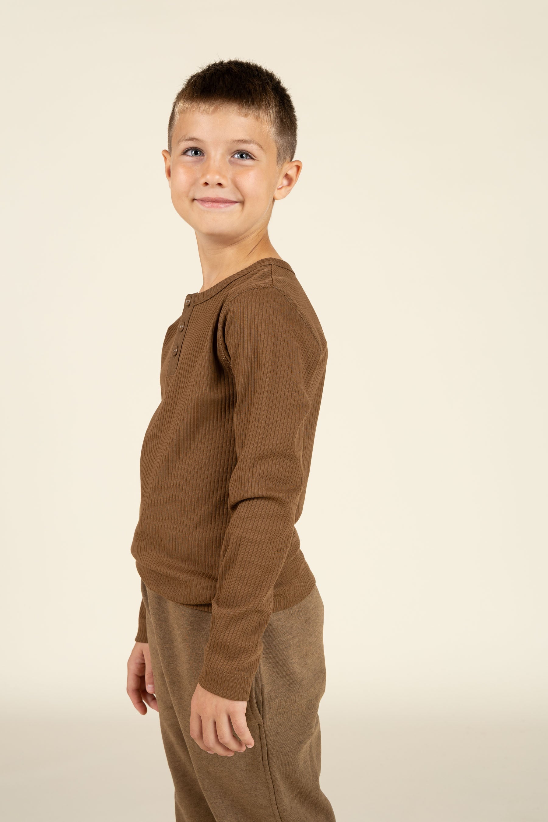 Long Sleeve Cotton Rib T-shirt - Tween - Coffee | 100569 Manson
