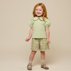 Flower Printed Poplin Shorts - Kids - Green | 100958 Poppy