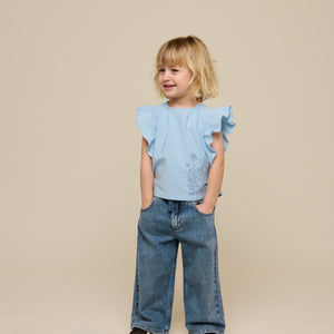 Poplin Blouse with Embroidery - Kids - Powder Blue | 101042 Barbara