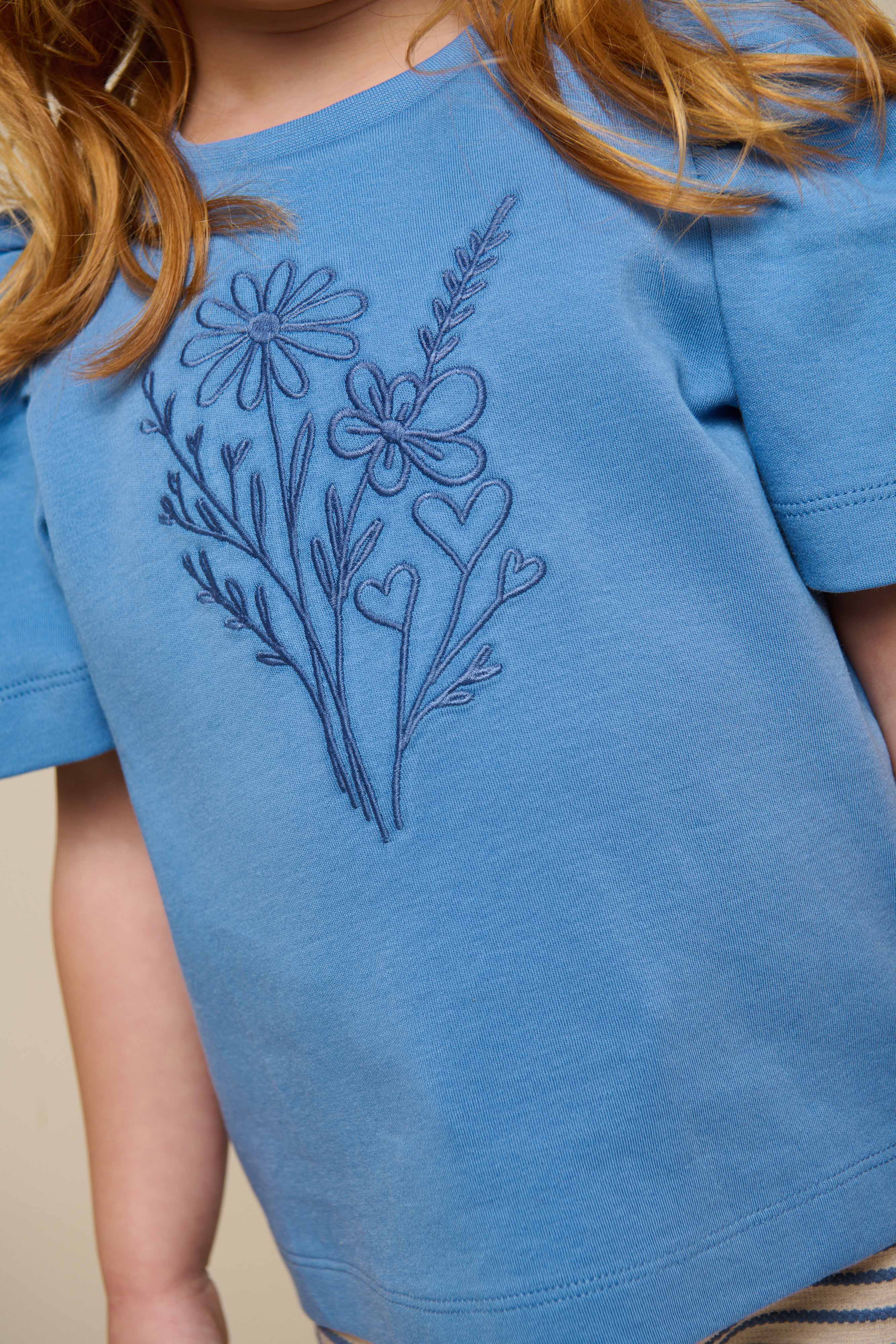 トゥデイフル Embroidery Patchwork Shirts KIDS T-shirt With Embroidery - Kids - Dusty Blue | 101237 Amanda
