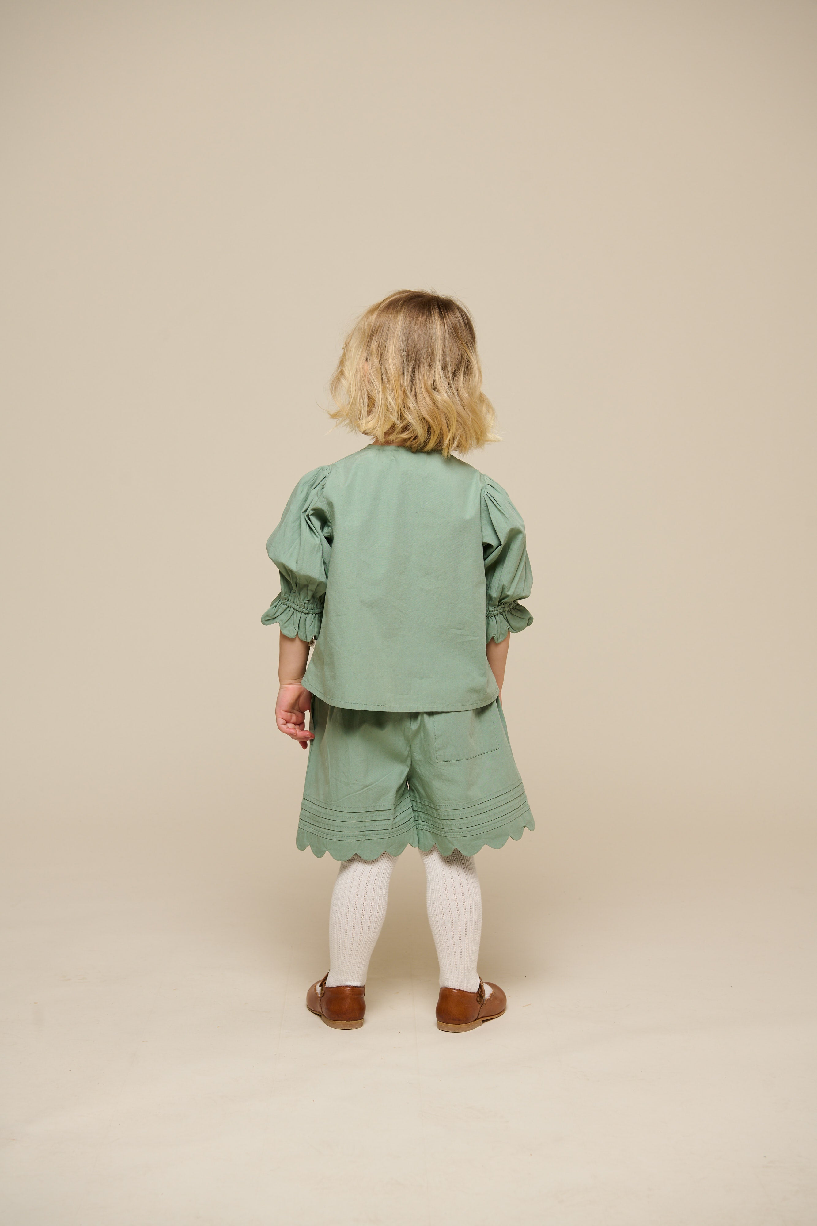 AMICA・Kids SCALLOPED BLOUSE Poplin Blouse with Scallop Edge - Kids - Dusty Green | 101047 Joy