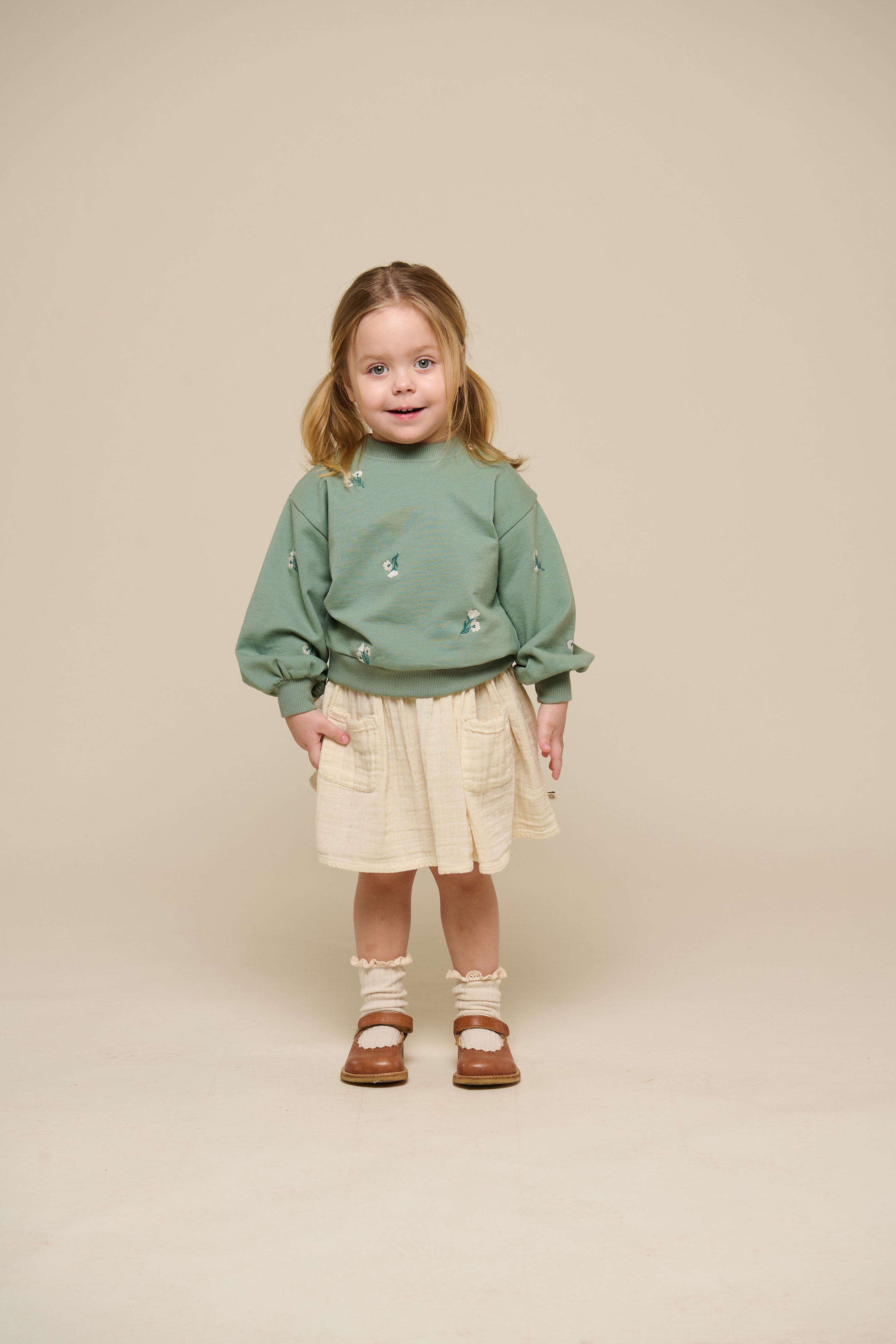 Embroidered Crewneck Sweatshirt - Kids - Dusty Green | 101211 Kimber