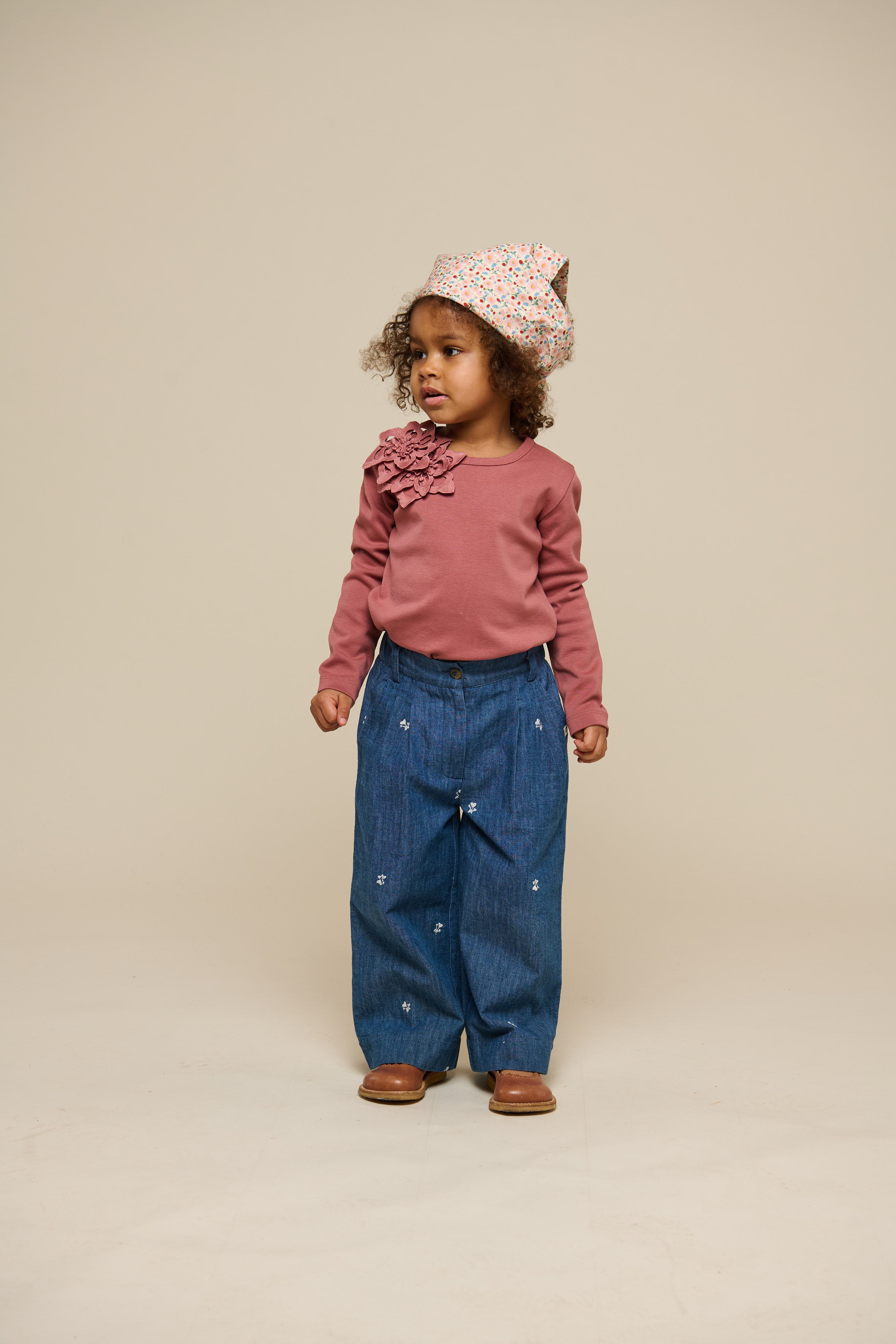 Embroidery Patchwork Shirts（KIDS） T-shirt with Flower Application - Kids - Old Rose | 101233 Sarah