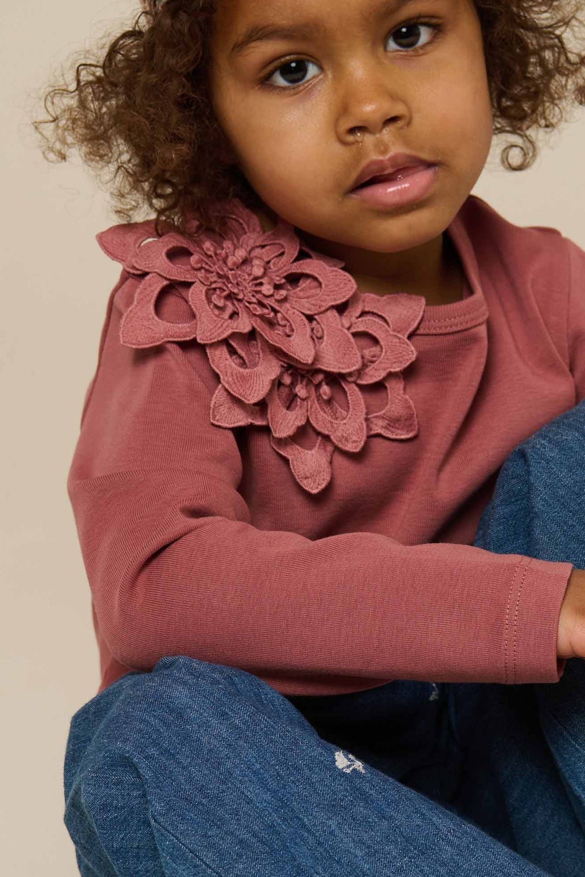 T-shirt with Flower Application - Kids - Old Rose | 101233 Sarah
