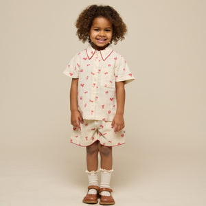Printed Gauze Shirt and Shorts Set - Kids - Offwhite/Cherry Red | 100972 Fiona