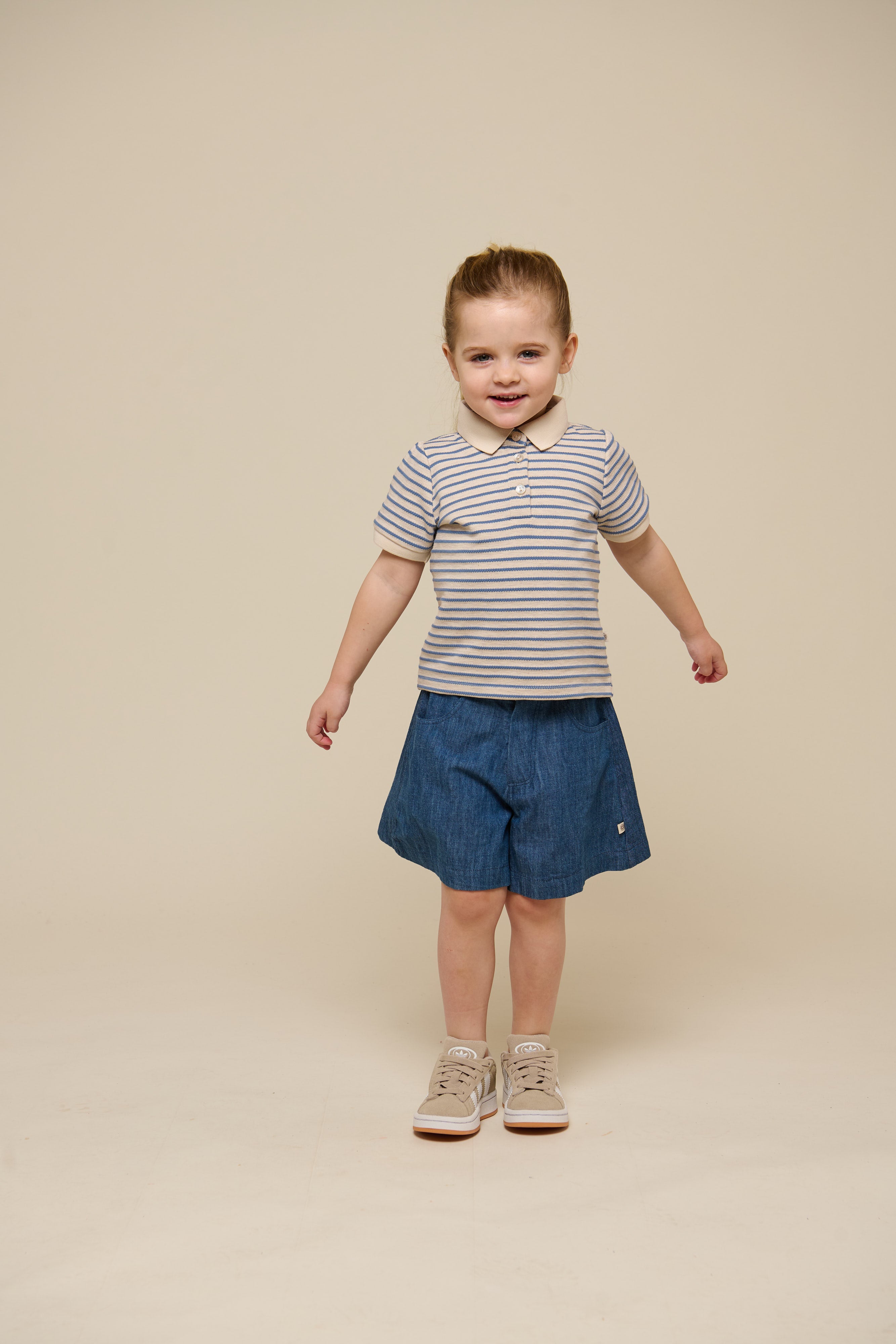 Flared Light Denim Shorts - Kids - Blue Denim | 101053 Isabella