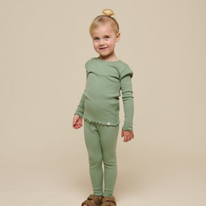 Modal Rib Long Sleeved T-shirt - Kids - Dusty Green | 101310 Lottie
