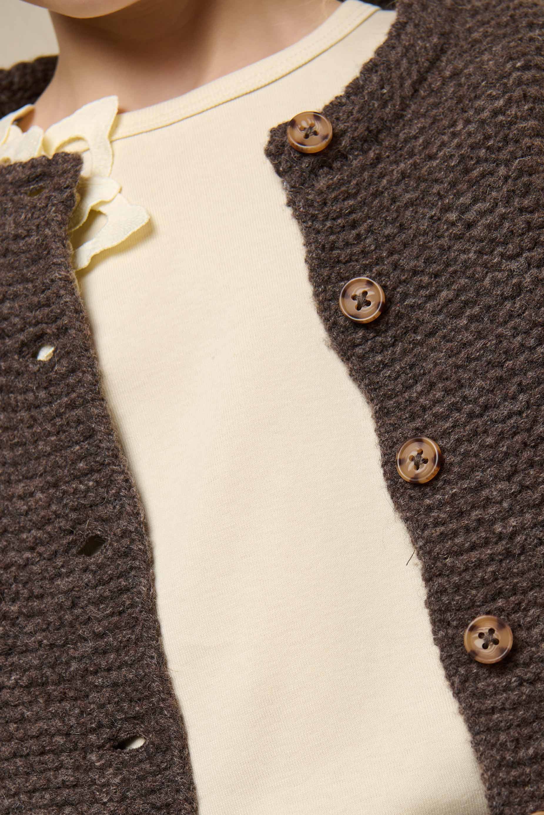 Wool Knit Cardigan - Tween - Chocolate Melange | 100877 Maya